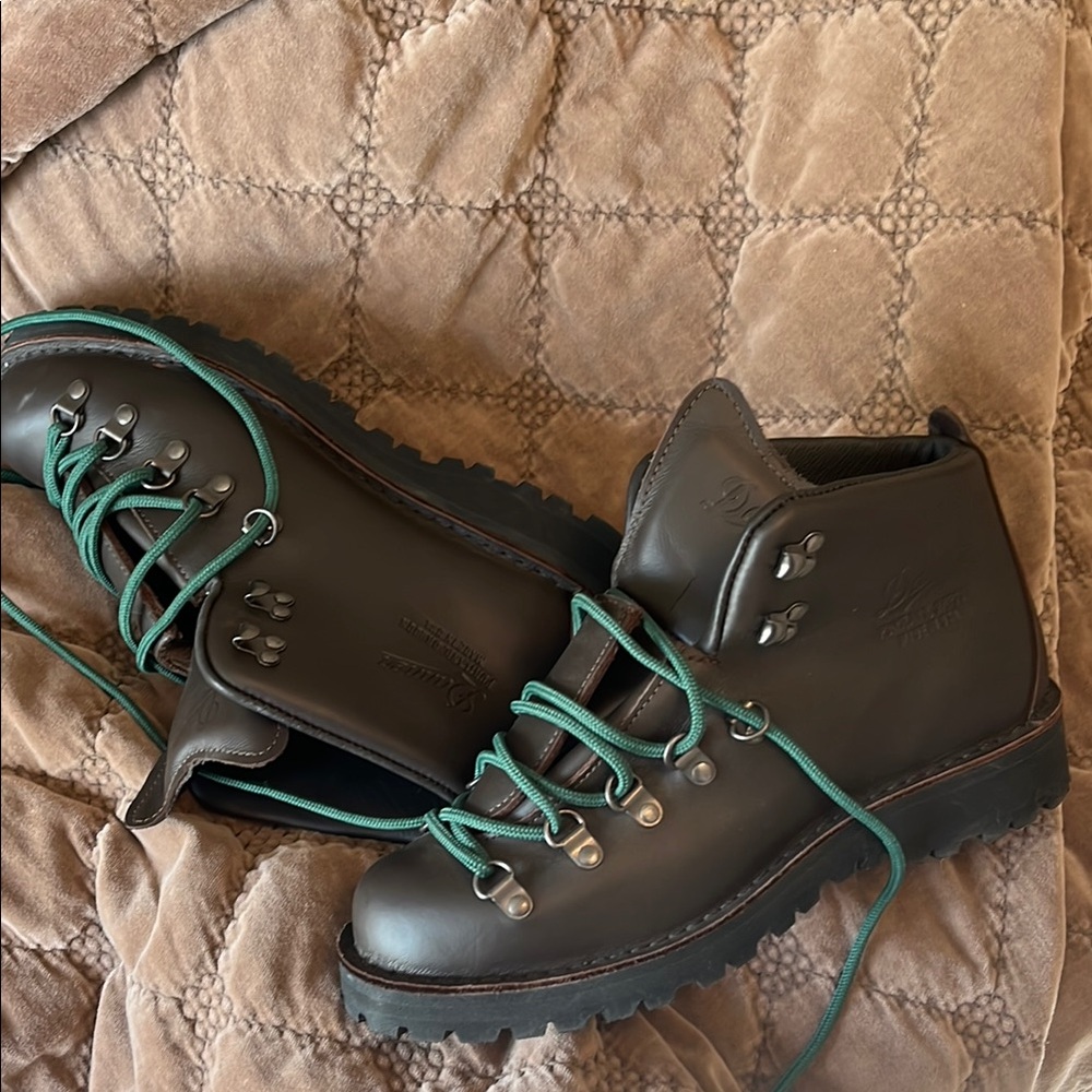Danner- Mountain Light II
Men’s Size: 9 
Brown leather lifestyle limbing boots